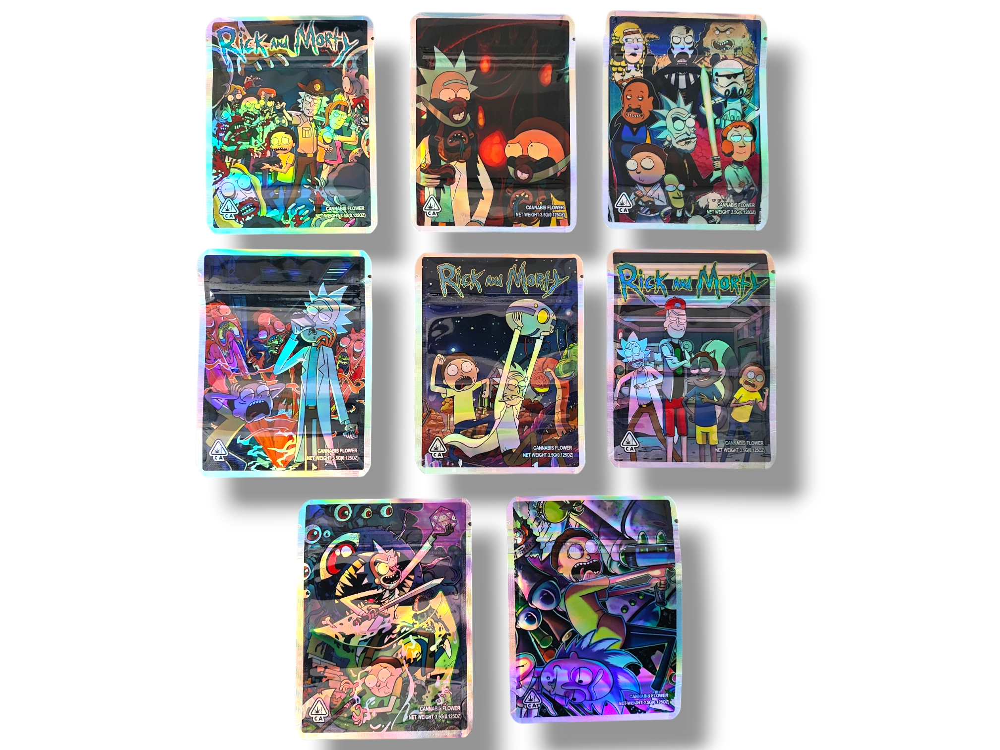 40 BOLSAS HERMÉTICAS RICK Y MORTY METALIZADS